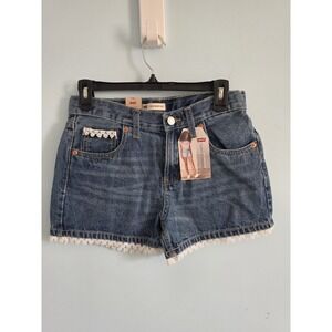 Levi's Girls Super Stretch Floral Lace Detail Shorty Shorts - Medium Wash 16 Reg